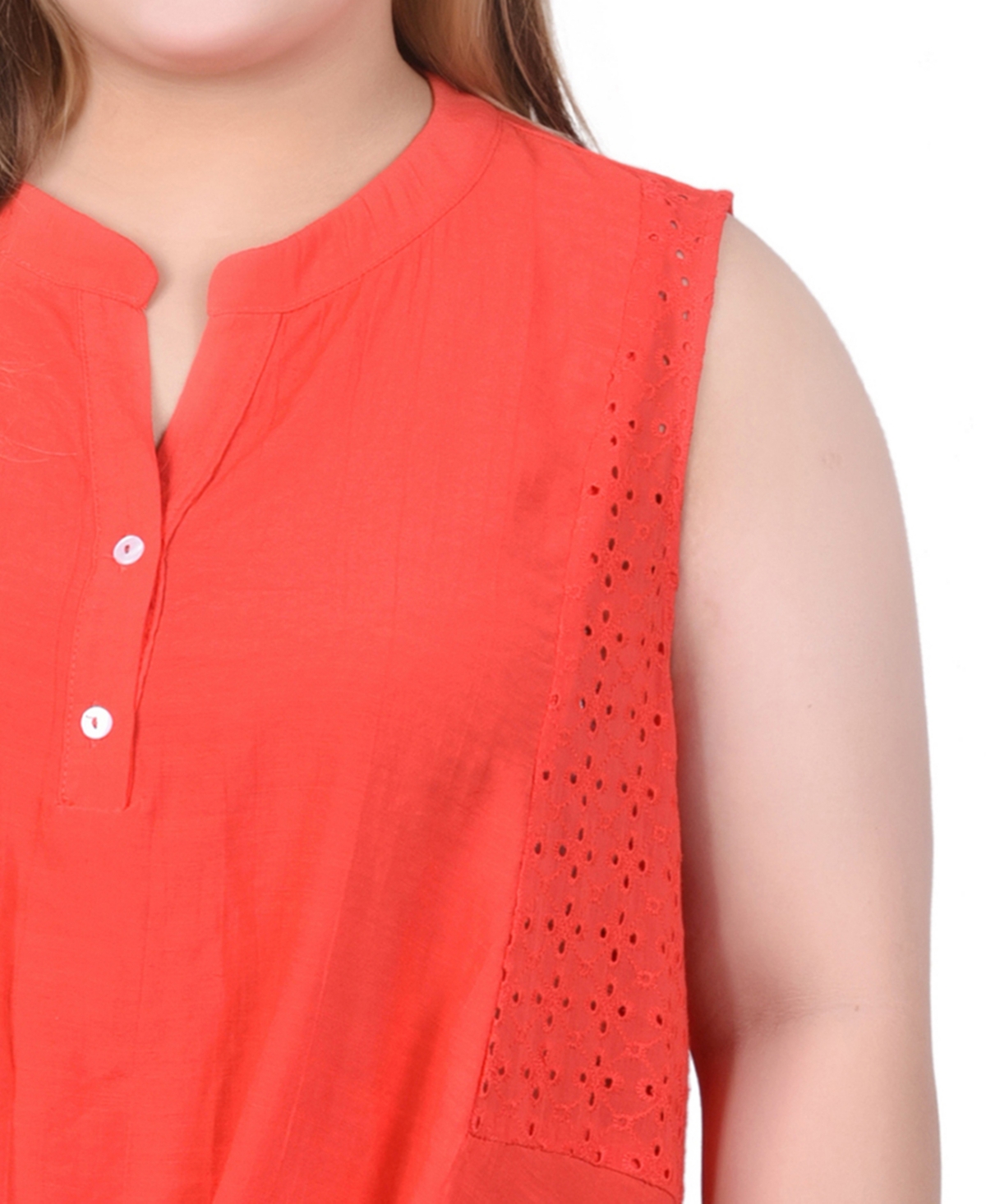 Ny Collection Plus Size Sleeveless Blouse With Eyelet Insets In Orange