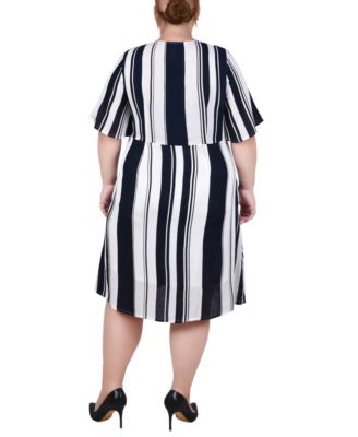 Plus Size Elbow Sleeve Button Front Dress