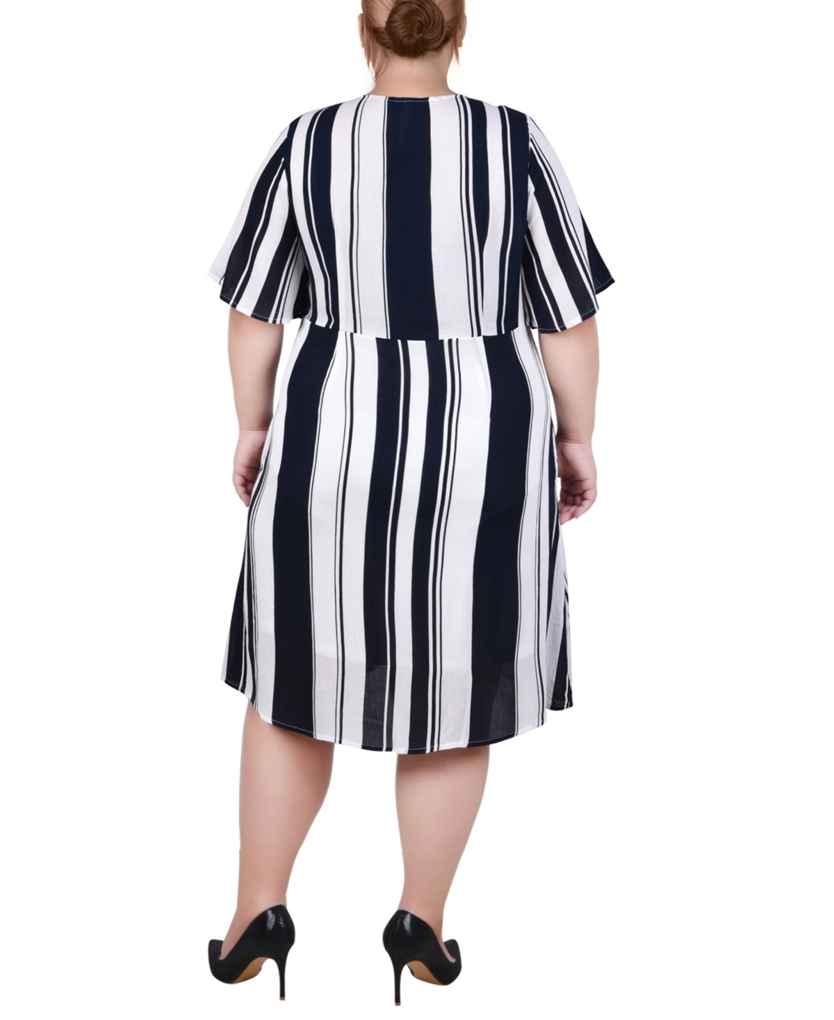 Ny Collection Plus Size Elbow Sleeve Button Front Dress In Black