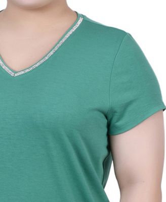 Plus Size Short Sleeve Top with Stone Details