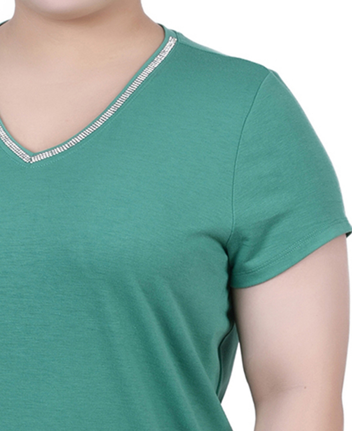 Ny Collection Plus Size Short Sleeve Top With Stone Details In Green