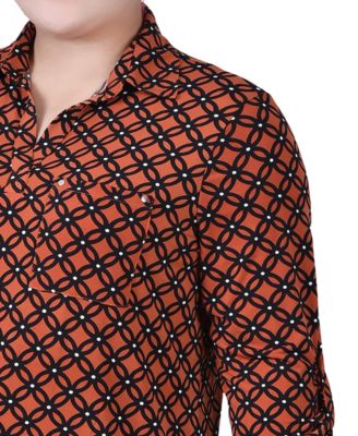 Plus Size 3/4 Roll Tab Sleeve Studded Y Neck Top