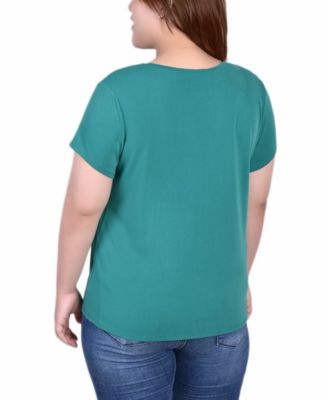 Plus Size Short Sleeve Crepe Top With Stone Details
