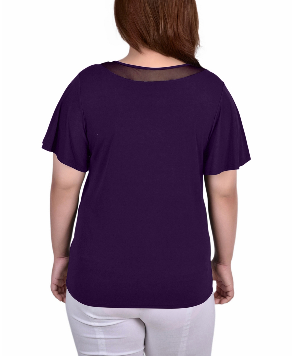 Ny Collection Plus Size Short Flutter Sleeve Studded Top In Purple
