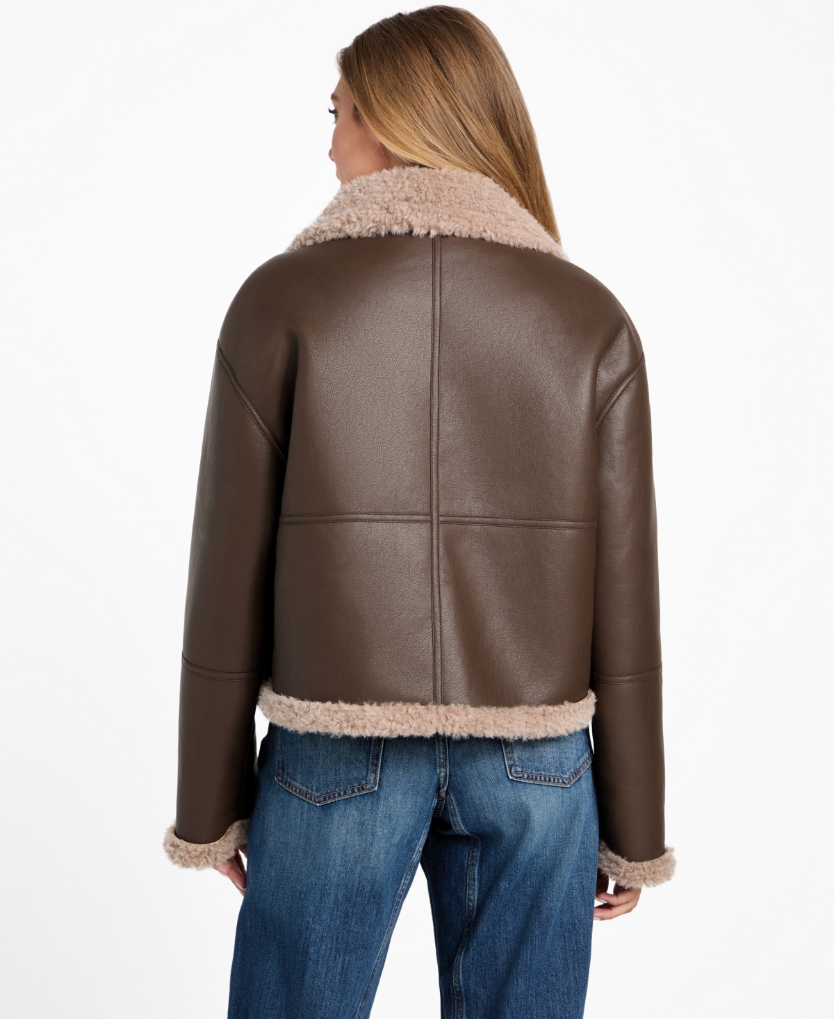 Guess Women's Stand-collar Faux-shearling Coat In Brown