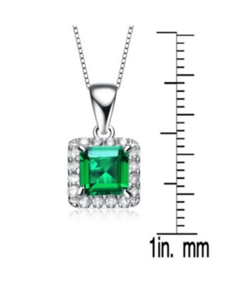 Sterling Silver White Gold Plating Cubic Zirconia Asscher Cut Drop Pendant