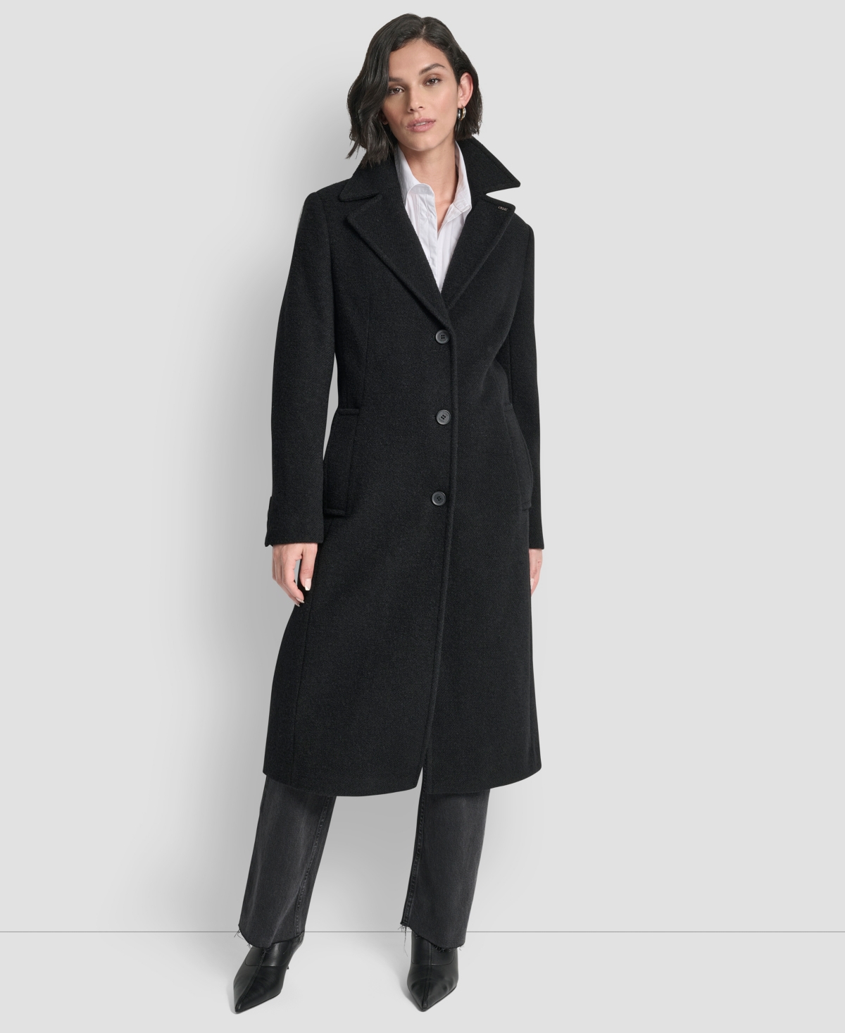 Dkny Women's Maxi Boucle Notch Collar Coat In Black