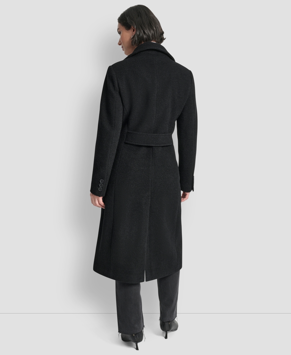 Dkny Women's Maxi Boucle Notch Collar Coat In Black