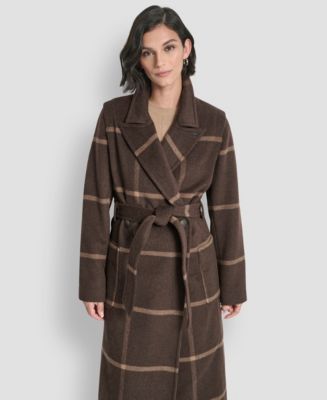 DKNY Women's Notch Collar Belted Wrap Coat - Macy's