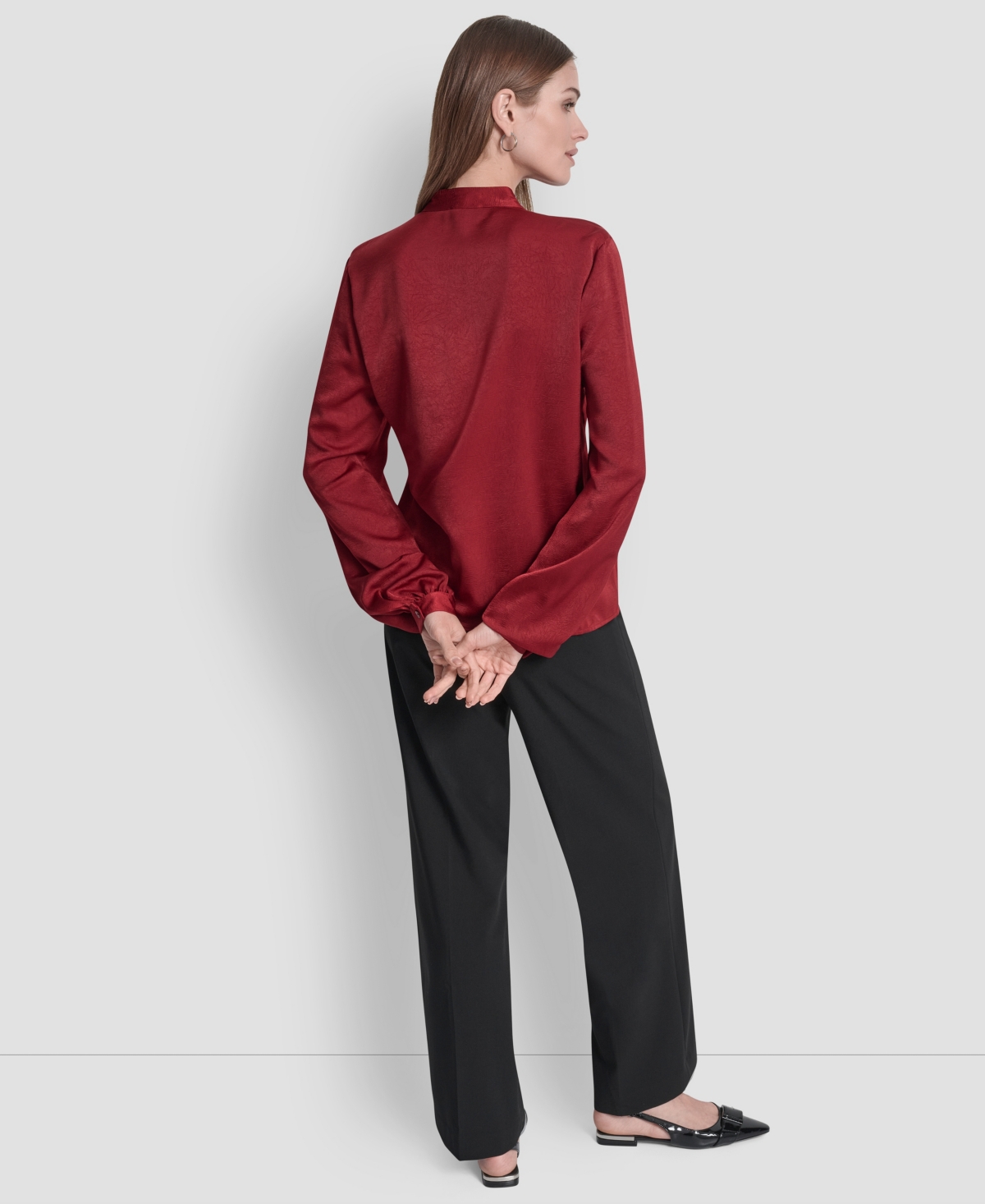 Dkny Women's Crushed Satin Long Sleeve Blouse In Red
