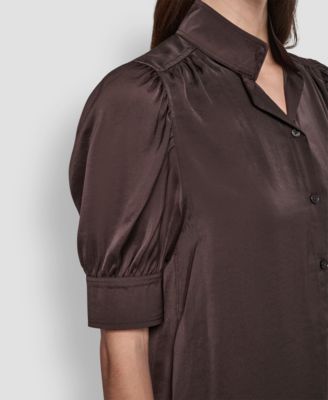 Women's Stand Collar Puff-Sleeve Shirt