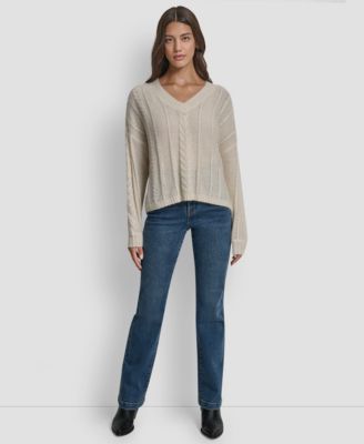 DKNY Jeans - Women's V-Neck Cable-Knit Sweater