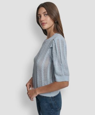 Women's Mixed Stitch Puff-Sleeve Sweater
