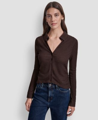 DKNY Jeans - Women's Textured Collared Button-Front Blouse