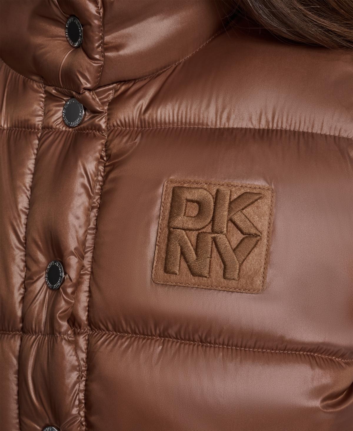 Dkny Jeans Women's Quilted Mock Neck Puffer Jacket In Brown