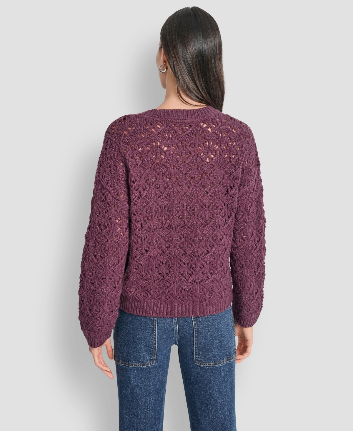 Dkny Jeans Women's Pointelle Long Sleeve Sweater In Burgundy
