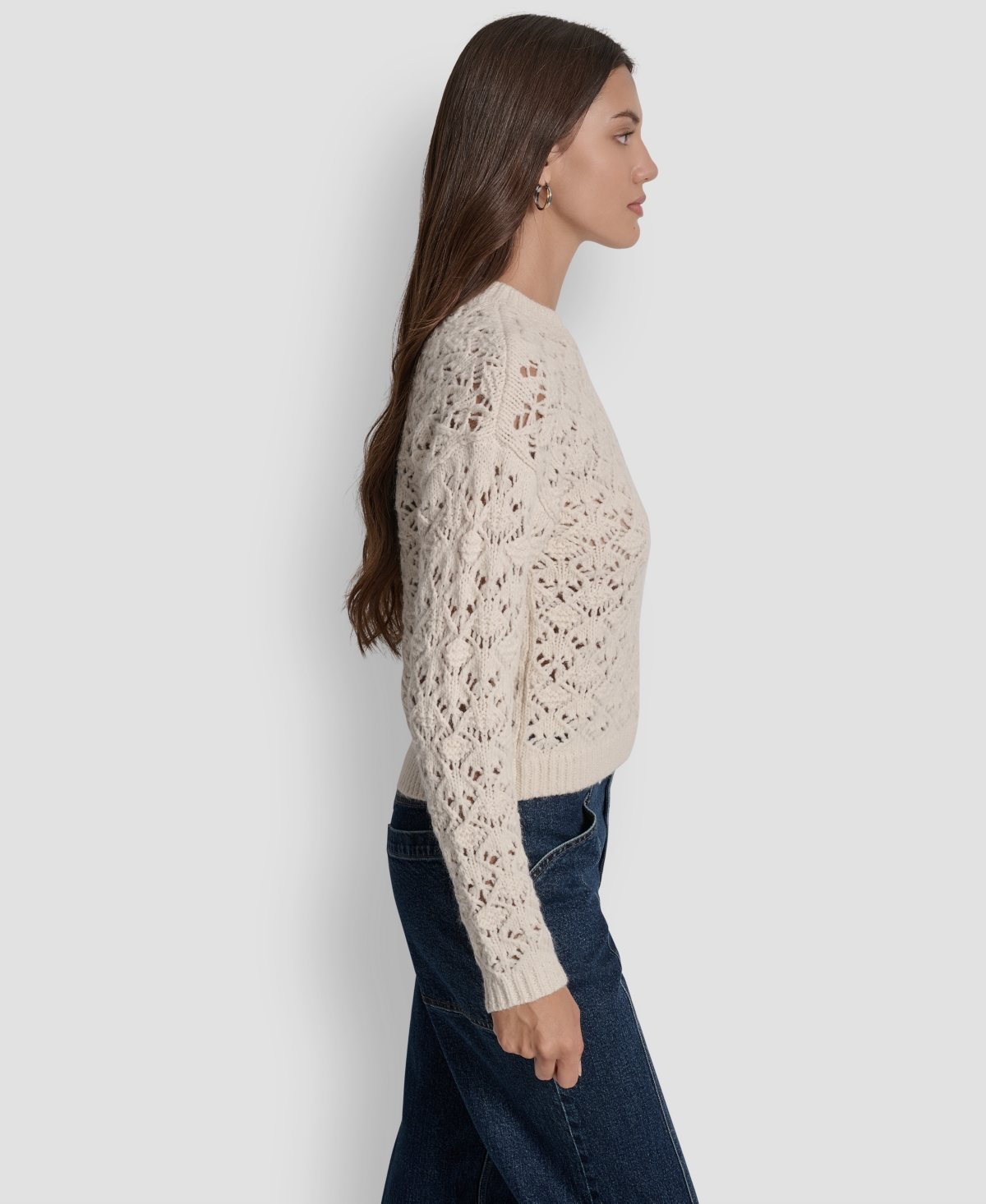 Dkny Jeans Womens Pointelle Long Sleeve Sweater Pxs Xl In Gray