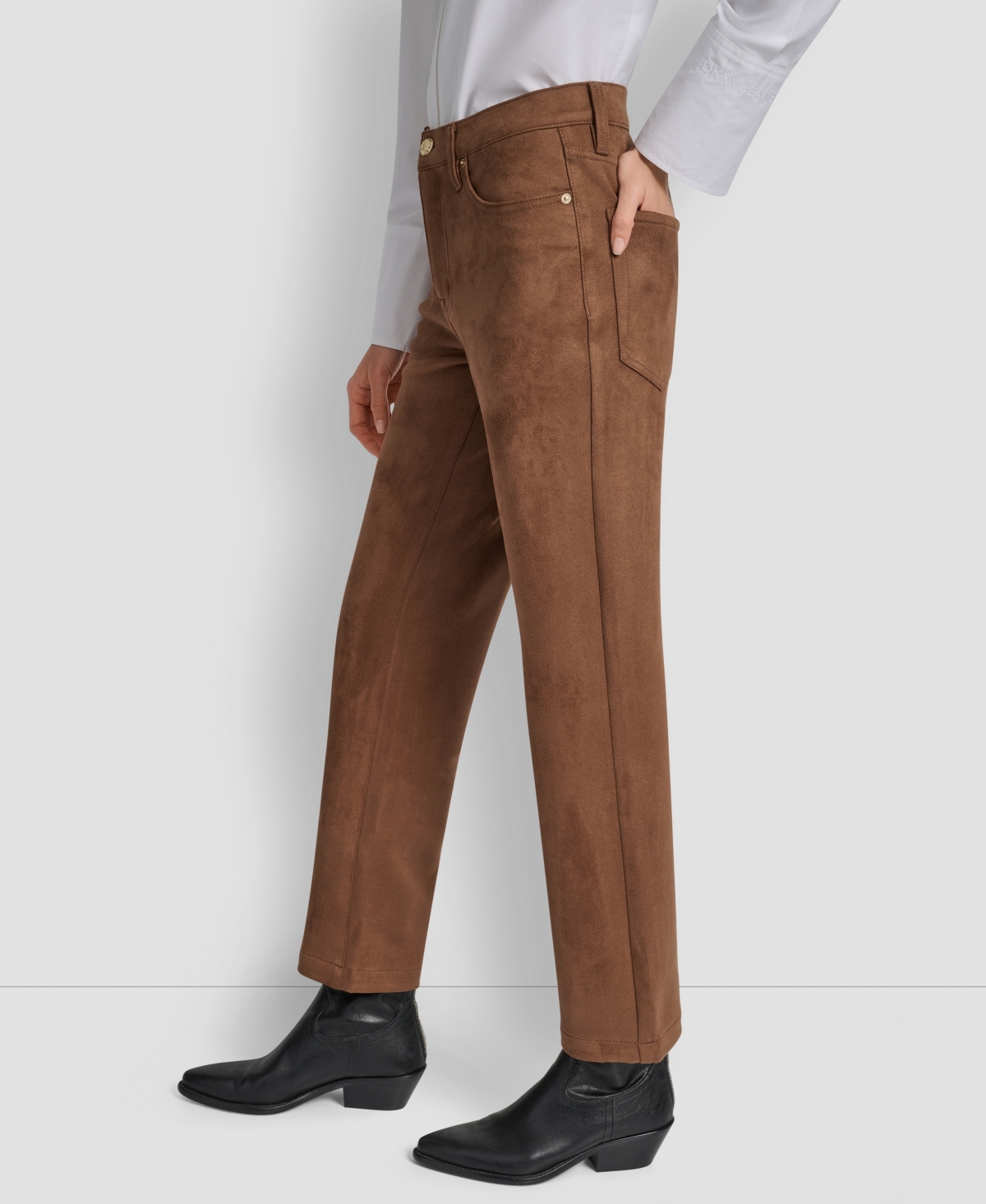 Dkny Jeans Women's Mid Rise Straight Suede Pants In Brown