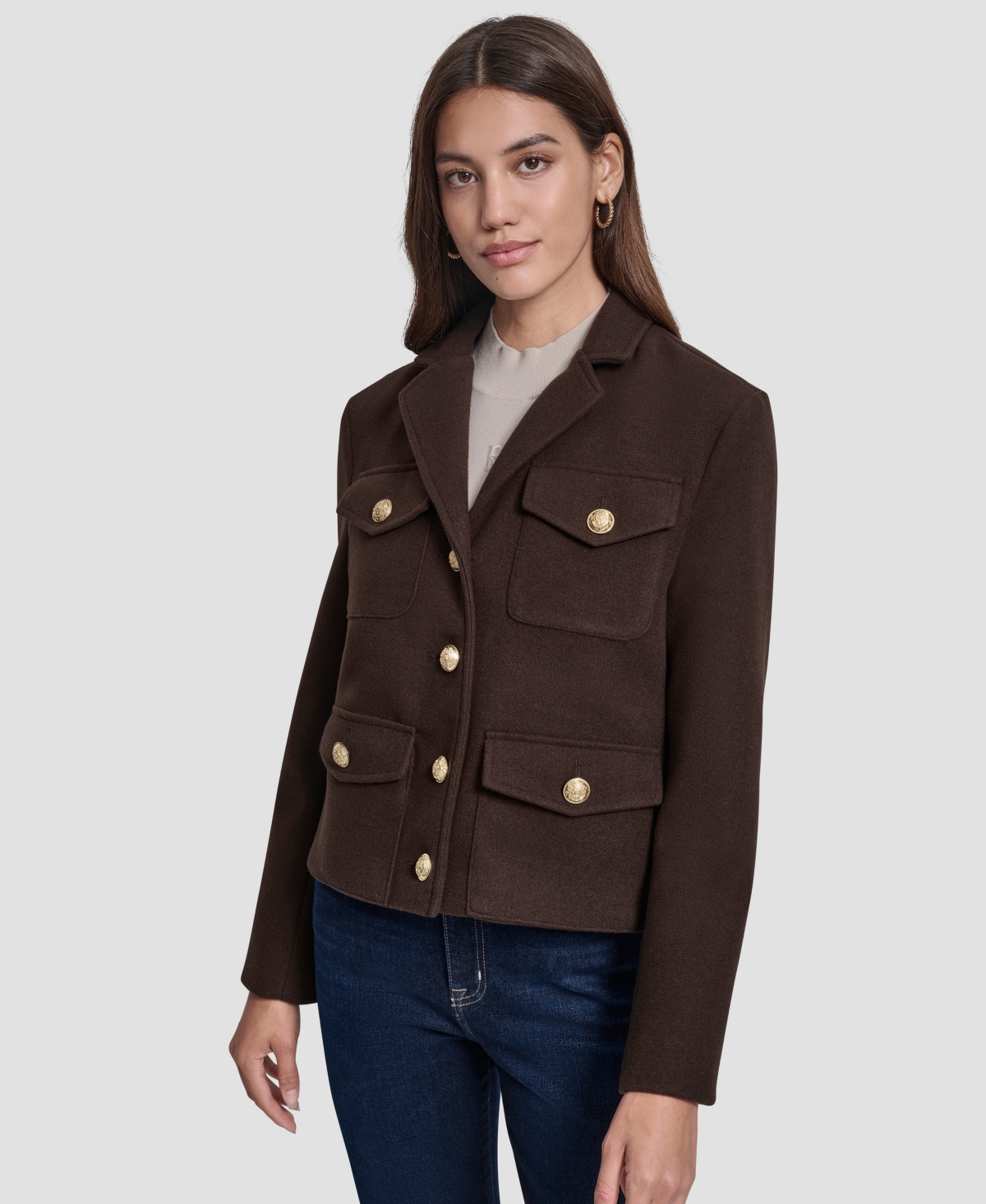 Dkny Jeans Women's Button Front Cropped Jacket In Brown