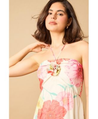 Women's Rosette Detail Halterneck Midi Dress