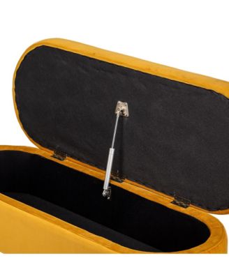 - Mustard Yellow Velvet Storage Bench Modern Design Style Upholstery Entry