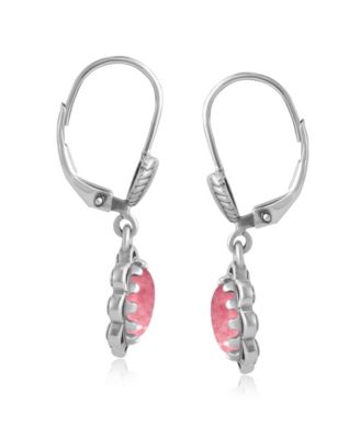 Sterling Silver Rhodonite Concha Lever Back Dangle Earrings