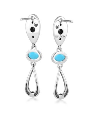 Sterling Silver Sleeping Beauty Turquoise Teardrop Double Loop Gemstone Earrings