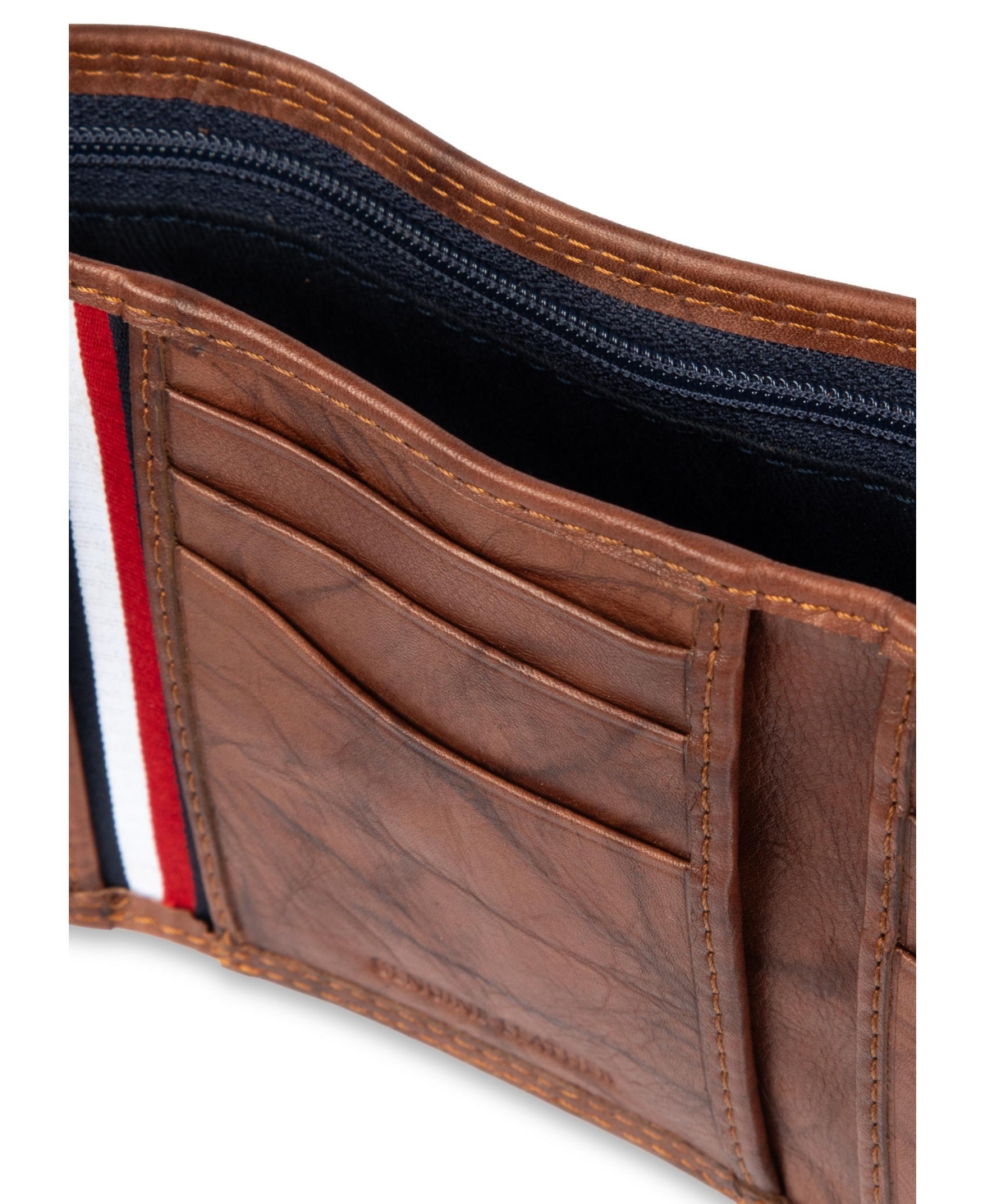 Tommy Hilfiger Men's Ribbon Striped Trifold Wallet In Brown