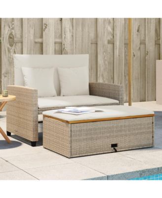 Patio Sofa Beige Poly Rattan 2-Seater Convertible Patio Sofa