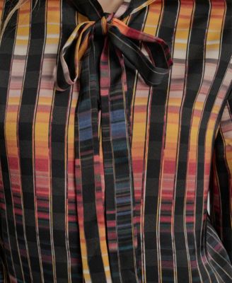 Women's Printed Neck Tie Long Sleeve Top