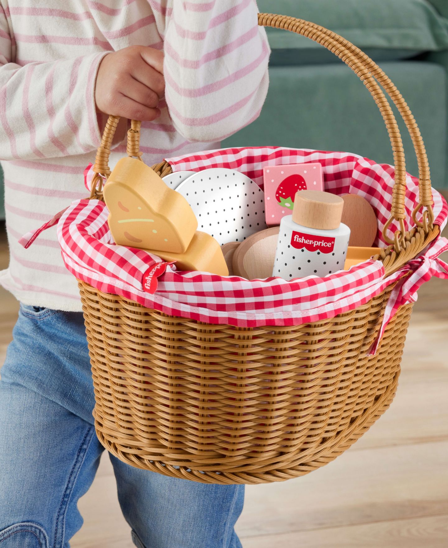 Детский игровой набор Fisher Price Wooden Picnic Basket and Food Pretend Play Set, 31 Wood Pieces — фото 5