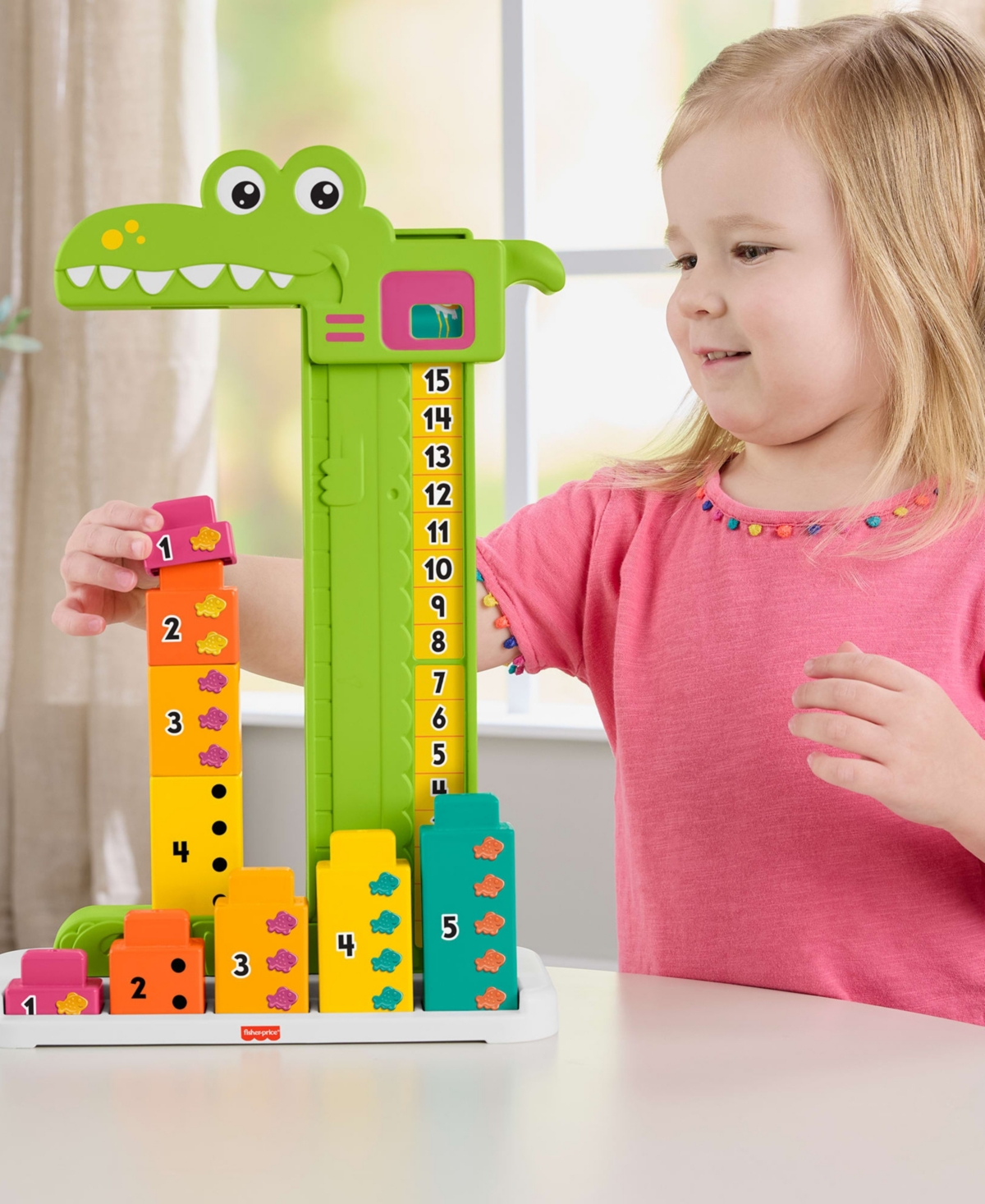 Fisher Price Adding Alligator Educational Toy Stacking Blocks, 10 Pieces In Green