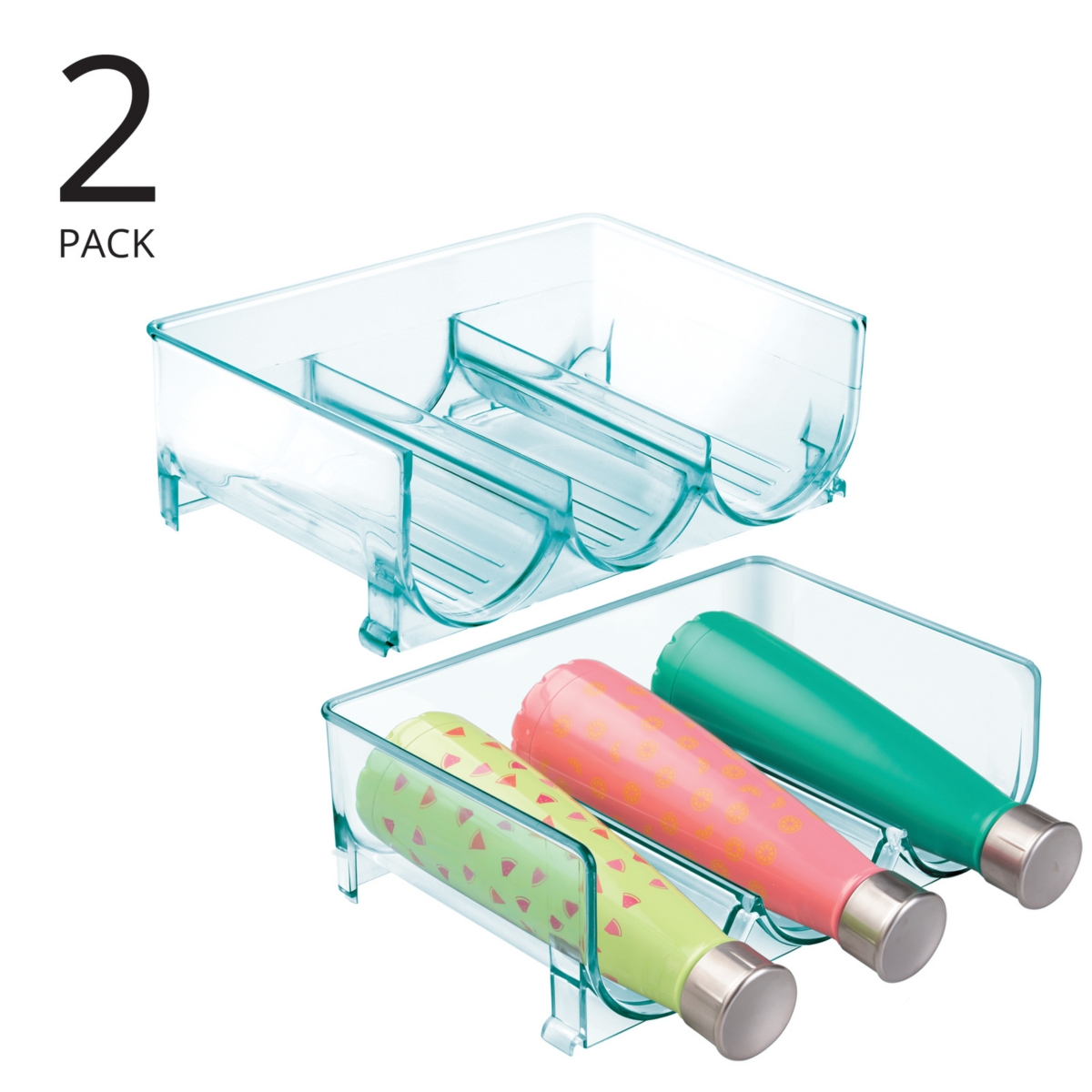 mDesign Plastic Free-Standing Stackable 3 Bottle Storage Rack, 2 Pack, Blue Tint, Usa Made