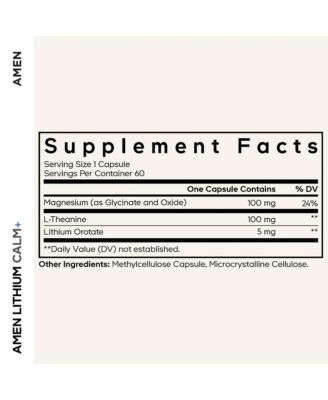 Lithium Calm+ Supplement - Lithium Orotate Pills with Magnesium Glycinate & Oxide, L-Theanine - Gluten-Free, Non-GMO - 60 Capsules