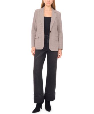 Women's Peak Lapel Button Front Small Check Blazer