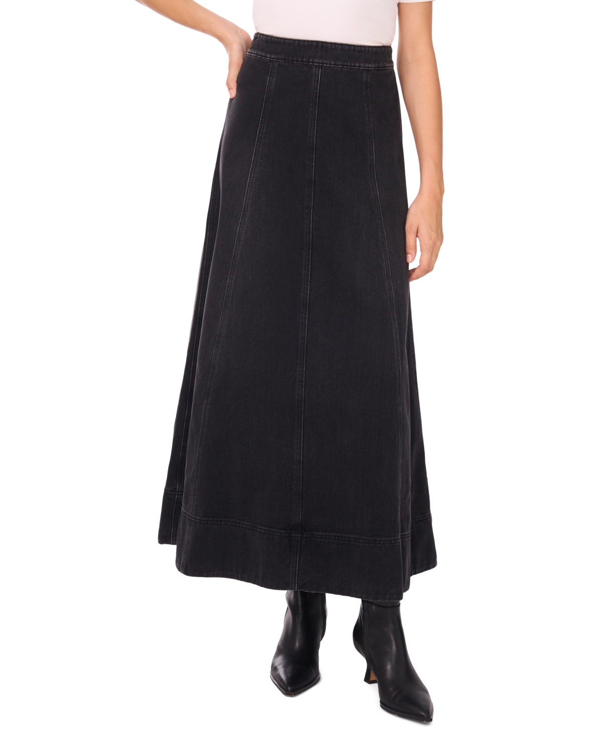 1.state Paneled Denim Maxi Skirt In Black