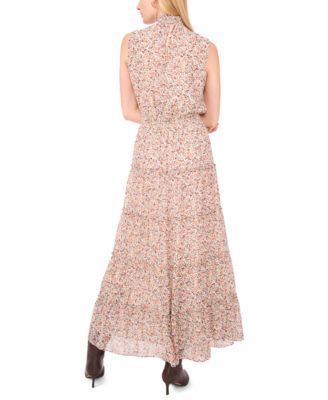 Women's Smocked Neck and Waist Tiered Maxi Dress