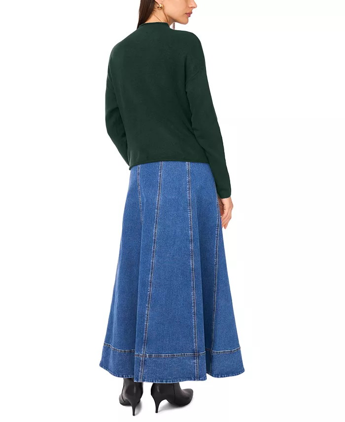 Women's Long Sleeve Mock Neck Rolled Hem Sweater - thumbnail 4