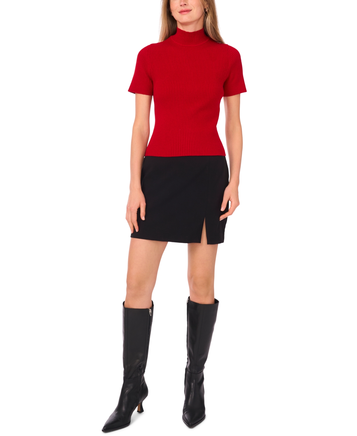 1.state Women's Short Sleeve Turtleneck Sweater In Red