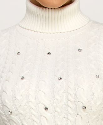 Juniors' Cable Knit Rhinestones Sweater Dress