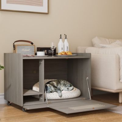 Gray Hidden Litter Box Cabinet Storage Bench