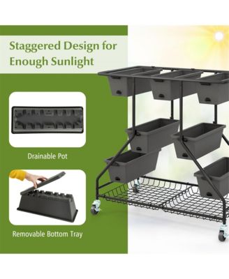 3-tier Vertical Raised Garden Bed w/ 7 Planter Boxes Drainage Holes Storage Shelf