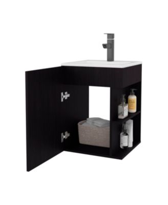 Siena Compact Vanity Cabinet, Single Door, Two Open Side Shelves, Space-Saving Design, Melamine,Bathroom Storage Unit, Natural Oak