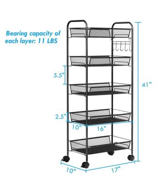 5 Tier Storage Rack Trolley Cart Home Kitchen Organizer Utility Baskets