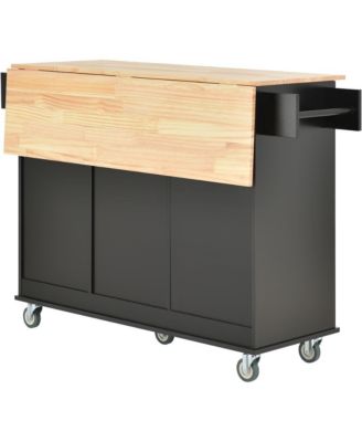 52.7" Rolling Kitchen Island with Drop Leaf, Solid Wood Top, Storage Cabinet & Drawers, Mobile Kitchen Cart