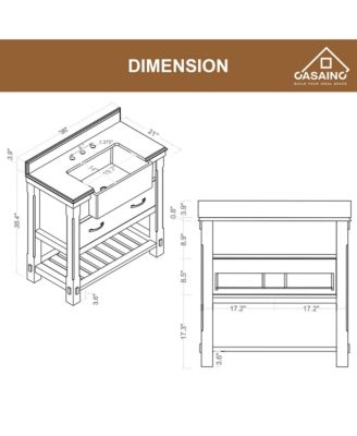 36-Inch Solid Wood Bathroom Vanity with Quartz Bullnose Top and Ceramic Basin