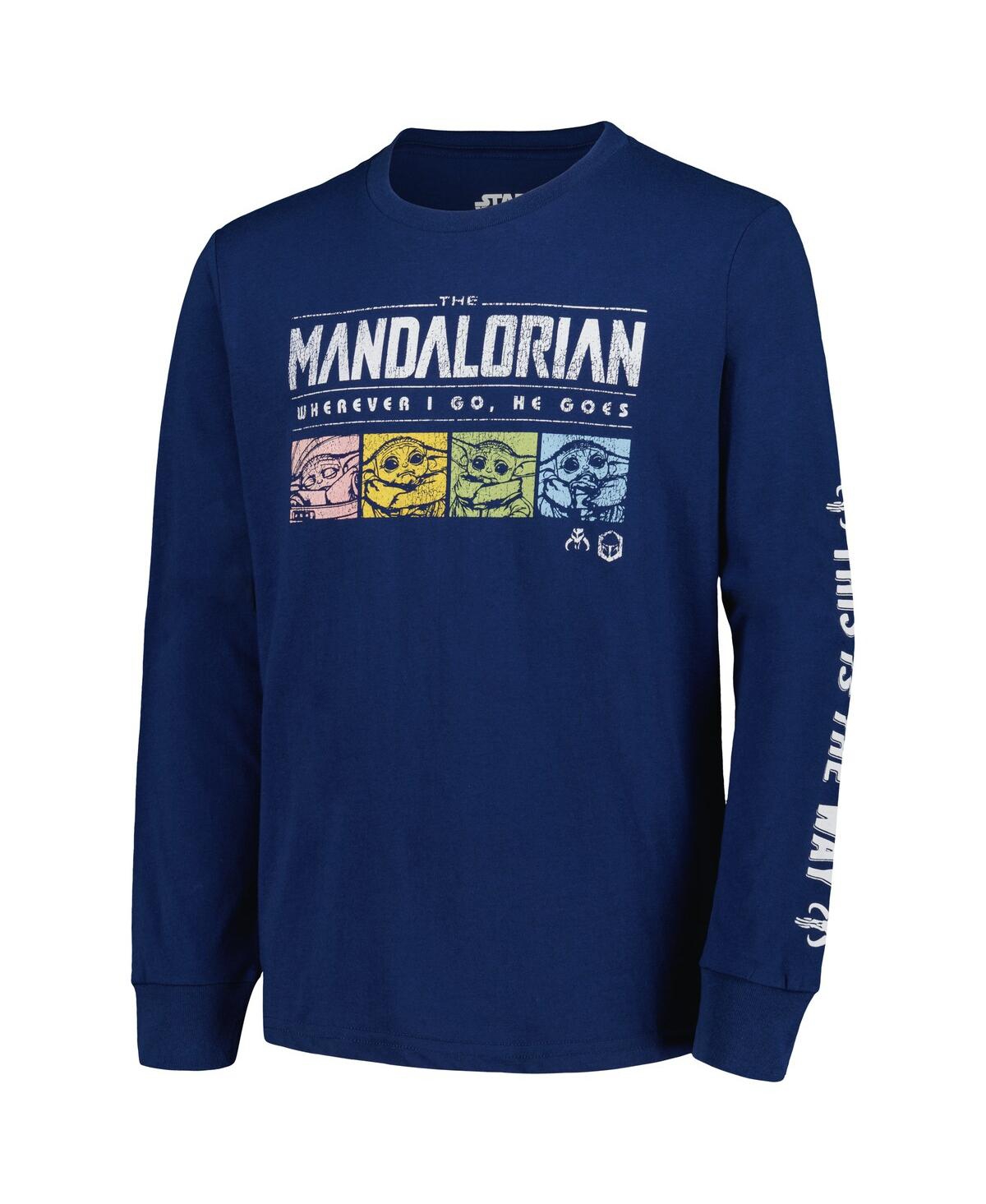 Mad Engine Big Boys And Girls The Mandalorian Baby Yoda Retro Pop Long Sleeve T-shirt In Blue