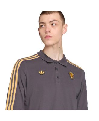 Men's Gray Manchester United Terrace Icons Long Sleeve Polo Shirt