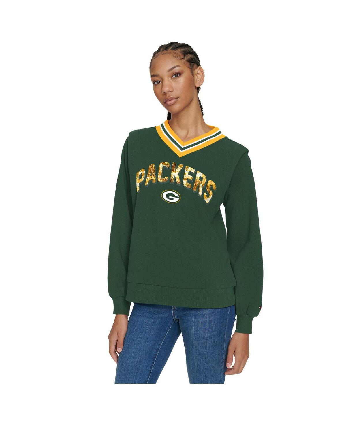 Tommy Hilfiger Women's Green Bay Packers Alice V-Neck Pullover Sweatshirt