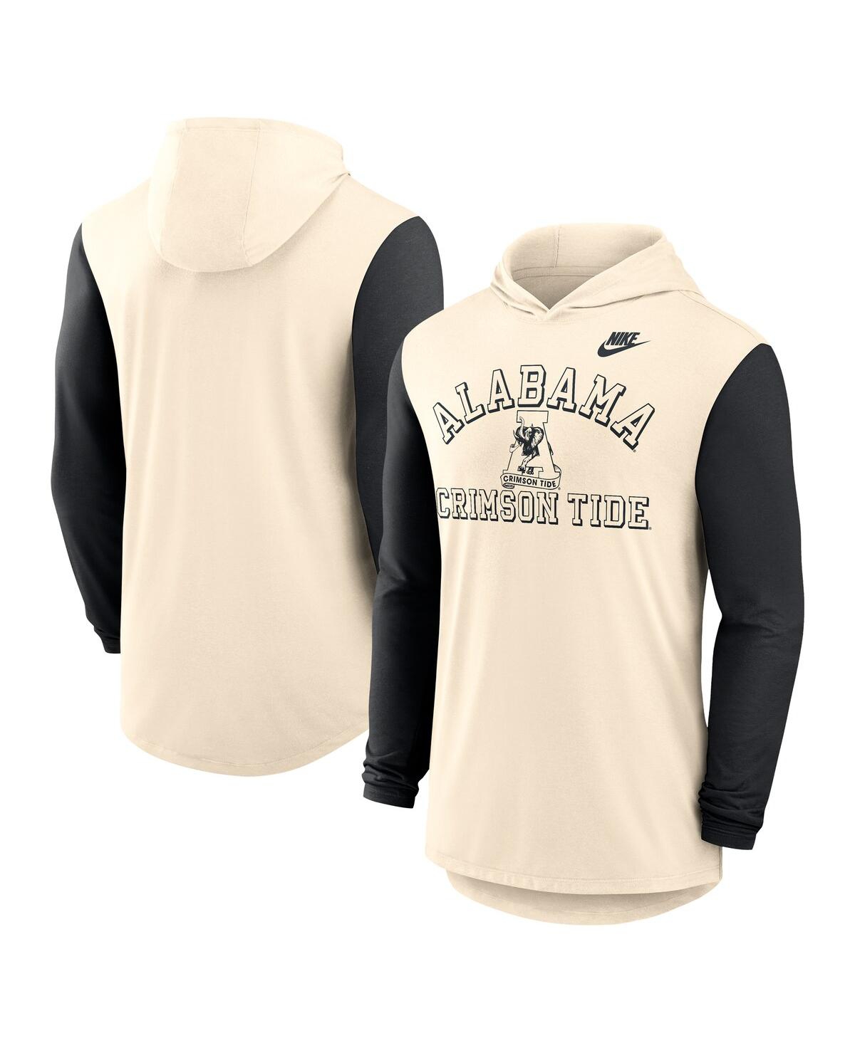 Nike Men's Natural/black Alabama Crimson Tide Legacy Color-block Tri-blend Performance Long Sleeve Hoodie In Neutral